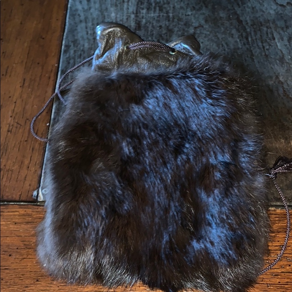 vintage Real RABBIT FUR Drawstring PURSE Bucket